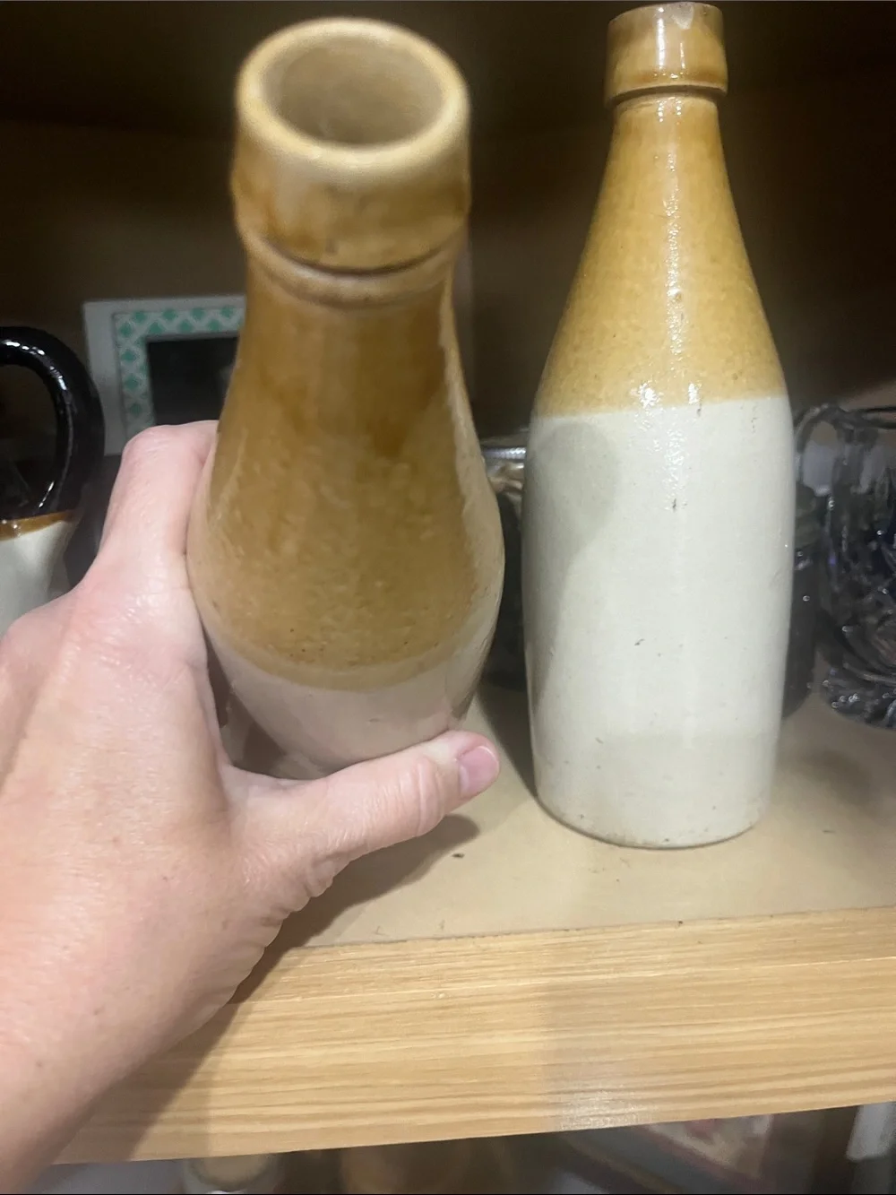 Antique Ginger Beer Bottles - Two-Tone Ceramic - Cream and Tan